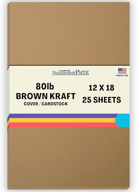 25 Brown Kraft Fiber 80# Cover Paper Sheets - 12" X 18" (12X18 Inches) Large|Poster Size - Rich Earthy Color with Natural Fibers - 80lb/pound Cardstock - Smooth Finish