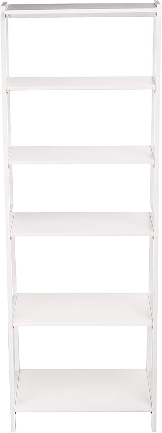 Amazon Basics 5-Tier Sturdy Rubberwood Ladder Bookshelf, Freestanding Storage Organizer Bookcase, Display Shelf for Small Space, White, 25.98" W x 74.48" H x 15.03" D