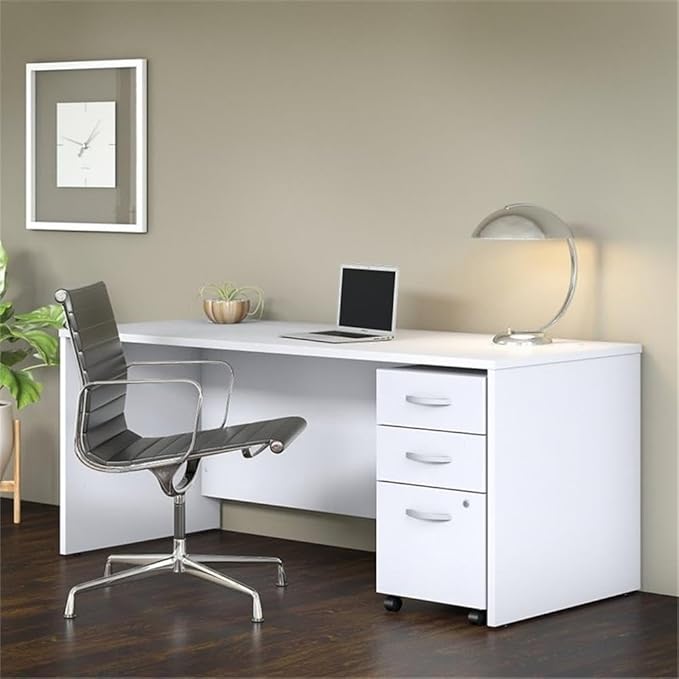 Bush Business Furniture Studio C Office Desk with Mobile File Cabinet, 72W x 30D, White
