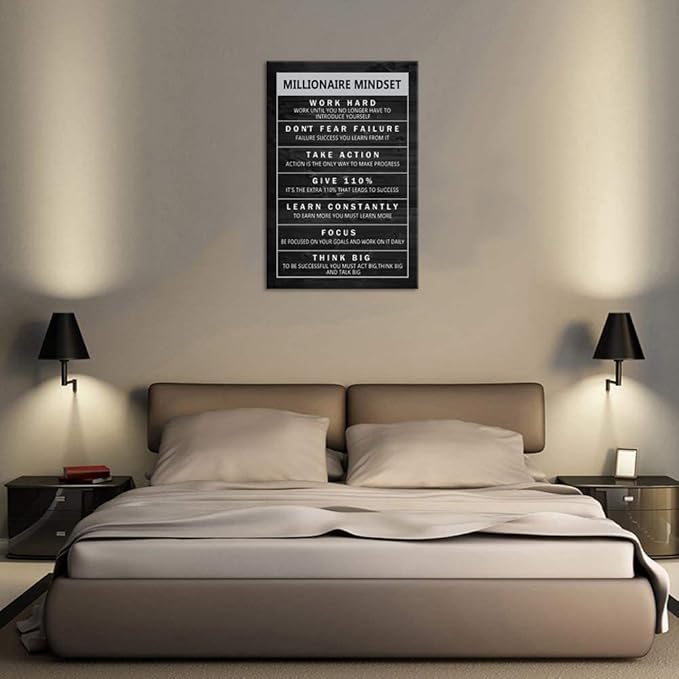 WYJZDZQ8 Motivational Canvas Wall Art Millionaire Mindset Inspirational Entrepreneur Proverb Inspirational Painting Poster Office Decoration Printed Artwork Home Frame Ready to Hang[24" W x 36" H]