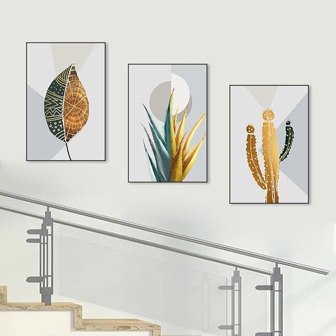 ARTKN Large Framed Abstract Canvas Wall Art Set of 3 Green Plant Leaf Minimalist Tropical Plants Modern Art Wall Decor for Office Living Room Bedroom(Green, 20" X 28" X 3 pieces)