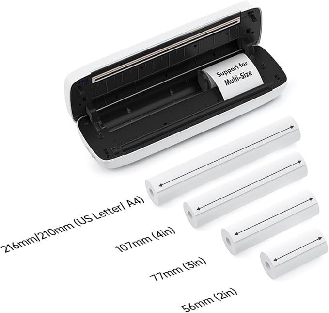 A4 Portable Thermal Transfer Printer & USB Connected to Office School Mobile Computer with 1 Roll of Thermal Paper Compatible with Windows / Mac System, Inkless Printing, PDF Files, Webpages