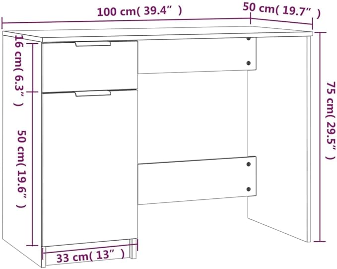Computer Writing Desk,Sturdy Home Office Desk,Reception Desk,for Bedroom, Living Room, Study,Desk High Gloss White 39.4"x19.7"x29.5" Engineered Wood