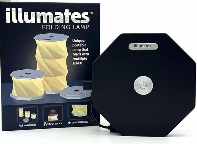 Origami Expanding Foldable LED Desk Lamp – USB Rechargeable & Portable - Dimmable Touch Control Light with Adjustable Height up to 5 1/2 for Office, Travel, Bedside - Sleek & Modern Design (Black)