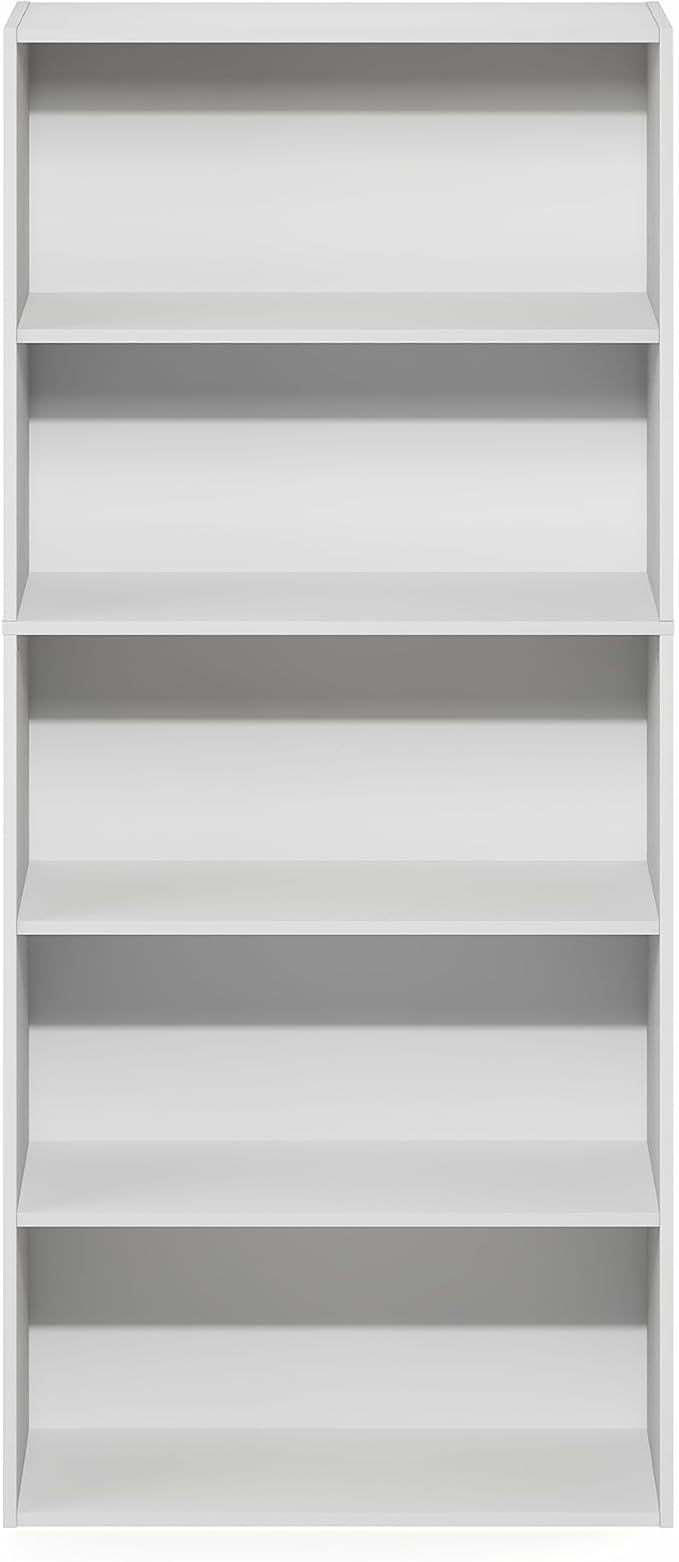 Furinno Jaya Book Shelf, 5-Tier Bookshelf, 52 Inch Tall Standing Bookcase with Adjustable Shelf, 9.5 x 23.6 x 52.6, for Home Office, Bedroom, Living Room, White