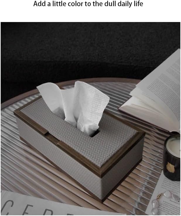 Stylish Tissue Box Walnut Tissue Box High-End Tissue Box Cover and Rectangular Tissue Box Holder for Bathroom Kitchen Office Desk Dressers Modern Tissue Box (Color : Gray) (White)