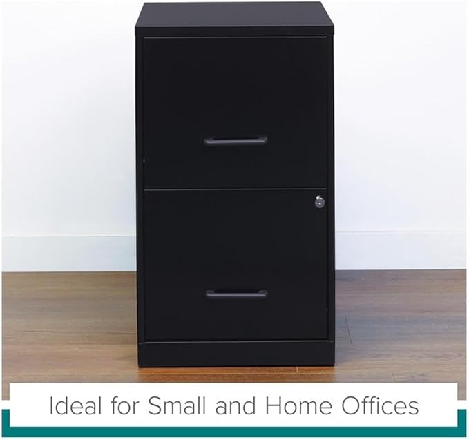 Scranton & Co 18" 2-Drawer Modern Metal Filing Cabinet, Black Finish, Durable Steel Construction, Locking High-Side Drawers for Letter-Size Files, Compact Home or Office Storage Solution, Fully
