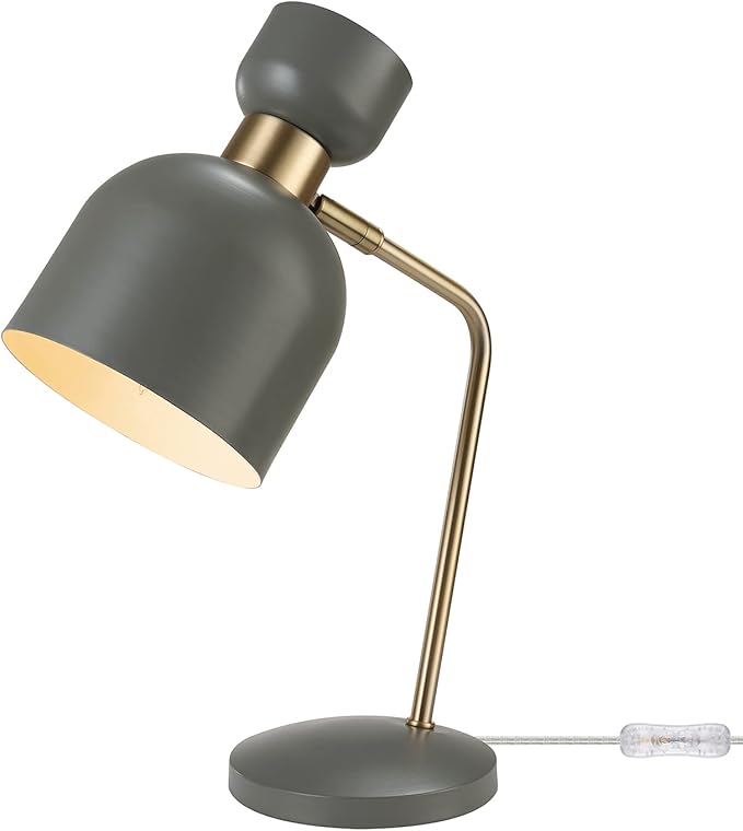 Globe Electric 52298 Harper 16" Desk Lamp, Matte Gray, Matte Brass Arm and Pivot Joint, in-Line On Off Switch