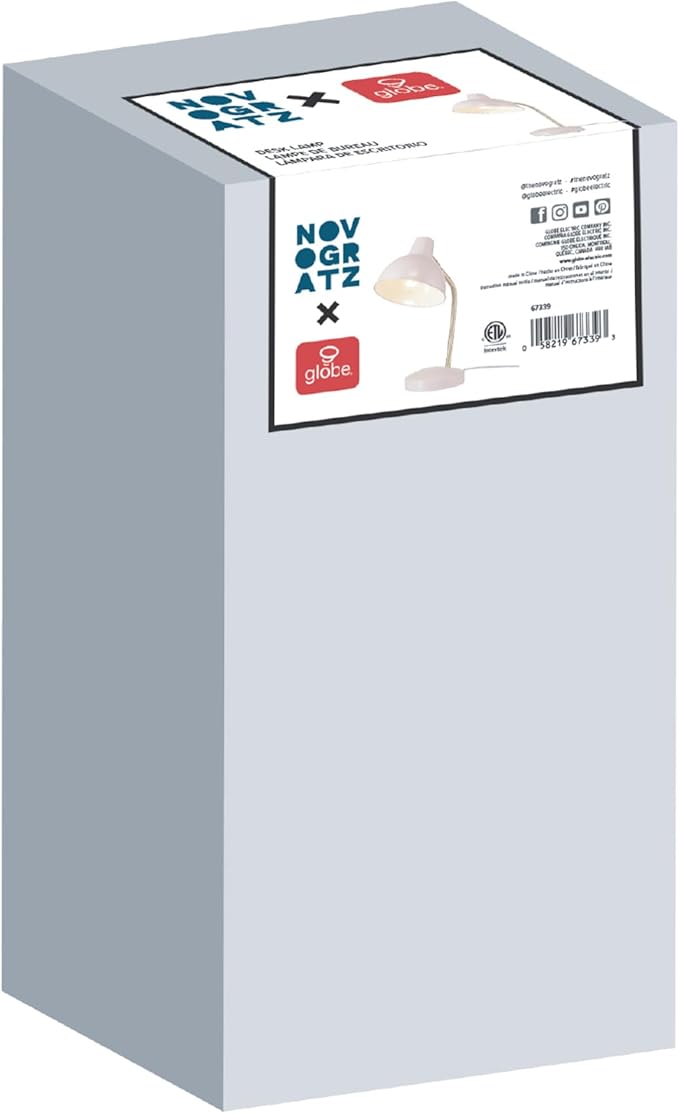 Globe Electric 67339 16 Inch Pink Desk Lamp with Gold Arm, in-Line On/Off Switch, Reading Light, Ideal for Bedroom, Dorm and Office