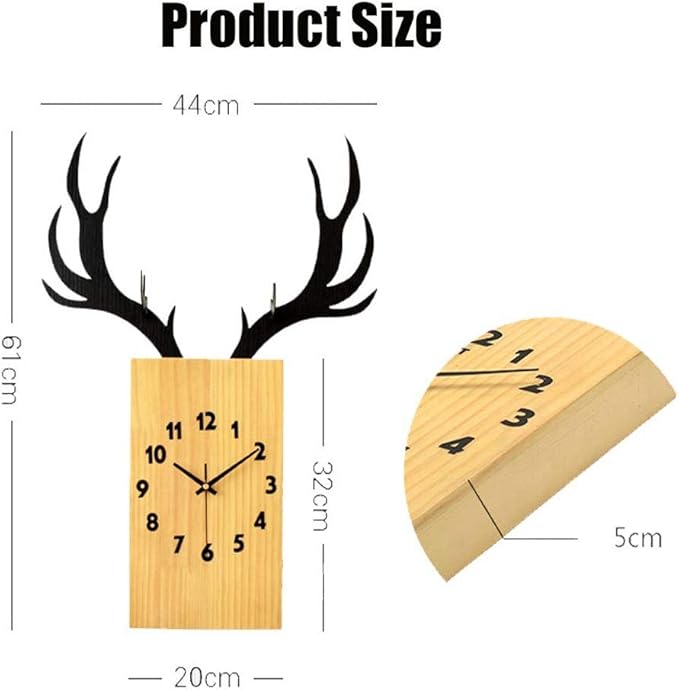 Wall Clock Deer Head Wall Clock, Silent Wooden Wall Clocks with Roman Numeral, for LivingRoom/Kitchen/Bedroom/Office/Lounge, Decorative Wall Clock Clock