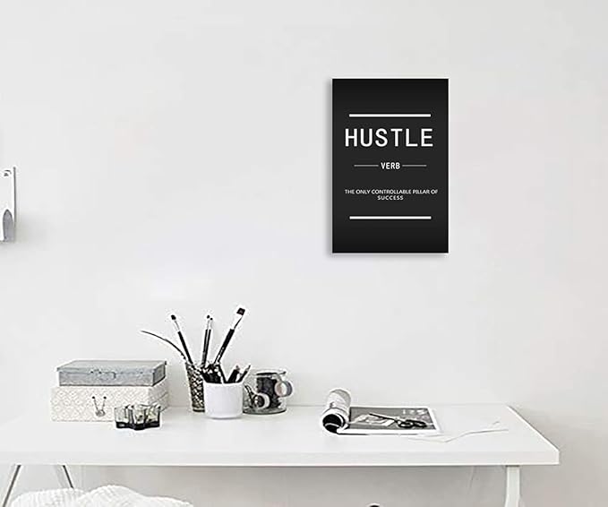 Hustle Verb Inspirational Canvas Wall Art Inspirational Entrepreneur Quotes Canvas Painting Modern Inspiring Poster Framed Art Decoration Home Office Decoration Ready to Hang[12''W X 18''H]