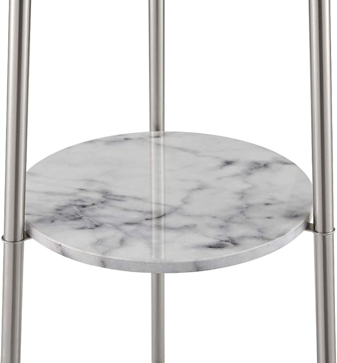 ROSEN GARDEN Floor Lamp, Standing Reading Light with Faux Marble Shelves and Fabric Shade, Modern Tall Pole Lamp, Accent Furniture Décor Lighting for Living Room, Bedrooms