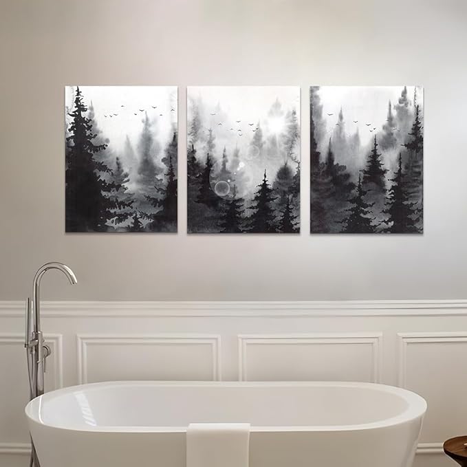 3-Piece Modern Abstract Art Prints, Black and White Forest Scenery, Canvas Wall Art for Living Room, Bedroom, Office, Home Wall Decor