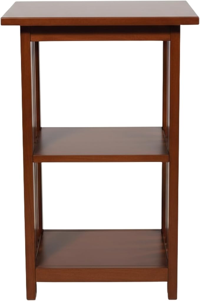 Alaterre Furniture Mission 3-Tier End Table with Vertical Slat Side Panels – Craftsman Style Wood Side Table with Open Storage for Living Room, Bedroom, or Cozy Reading Nook (Cherry)