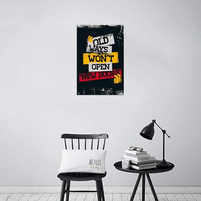 Old Ways Won't Open New Doors-Inspirational Quote Paintings Canvas Pictures Office Wall Art Motivational Posters Colorful Artwork Wooden Framed Home Decor Gallery Wrapped Easy to Hang-12x16 in