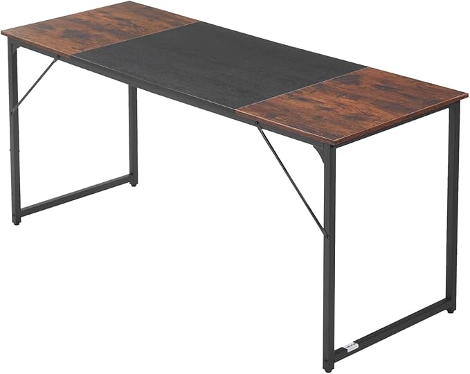 VEVOR Computer Desk, 63 Inch Office Gaming Desk for Home Office, Writing Study Work Modern Simple Table with Metal Frame for Large Legroom, Rustic Brown and Black