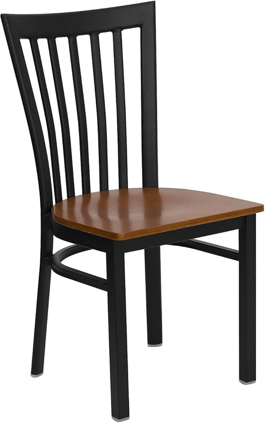 Flash Furniture HERCULES Series Black School House Back Metal Restaurant Chair - Cherry Wood Seat