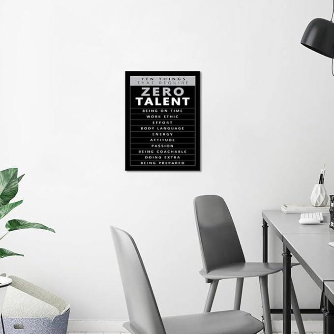 Wall Art for Office - 10 Things that Require Zero Talent Motivational Poster Inspirational Wall Decor Black and White Canvas Prints Modern Entrepreneurs Artwork for Home, Framed & Stretched 18"x 24"
