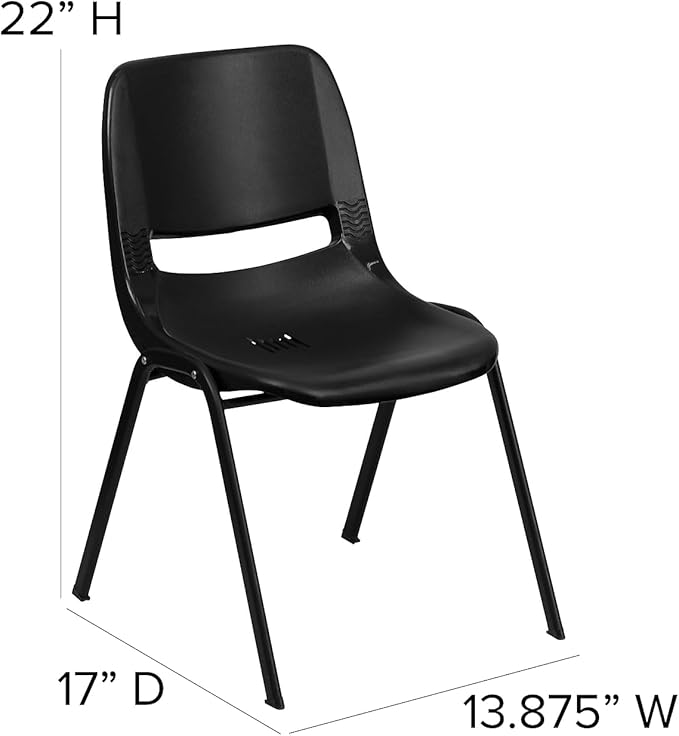 Flash Furniture HERCULES Series 440 lb. Capacity Kid's Black Ergonomic Shell Stack Chair with Black Frame and 12" Seat Height (17"D x 13.88"W x 22"H), Set of 1