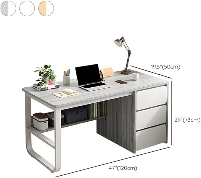 NIUYAO Small Computer Desk with 3-Tier Drawers Modern Writing Table Storage Shelves Work Desk PC Table Home Office Corner Study Desk Without Chair (Wood, 47" L x 19.5" W x 29" H)
