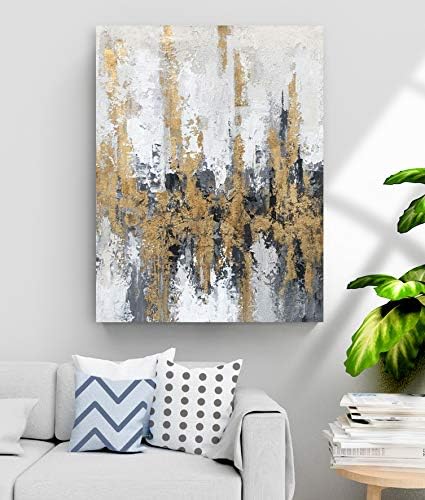 Yihui Arts Modern Abstract Skyline Canvas Wall Artwork with Gold Foil for Office Decoration