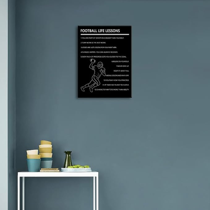 Inspirational Wall Art “Football Life Lessons ”Motivational Wall Decor 12 Life Lessons from the Game Ideal Wall Decor for Bedroom Gym Locker Room Inspirational Gift for Athletes Framed [18" W X 24" H]