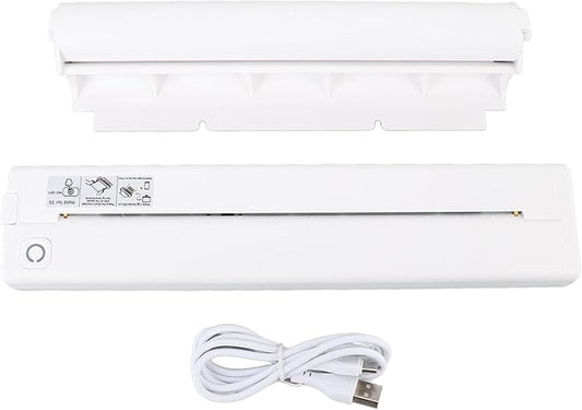 Portable Wireless Printer, A4 Inkless Thermal Printer with APP for Photo Label Receipt Study Notes Home School Office (White)