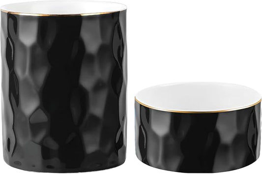 Aesthetic Desk Organizer Set of 2 For Your Office - Sturdy Concrete Desktop Accessories For Women or Men Enhance Any Office Decor - Set incl. Ceramic Black Pen Holder and Paper Clip Holder