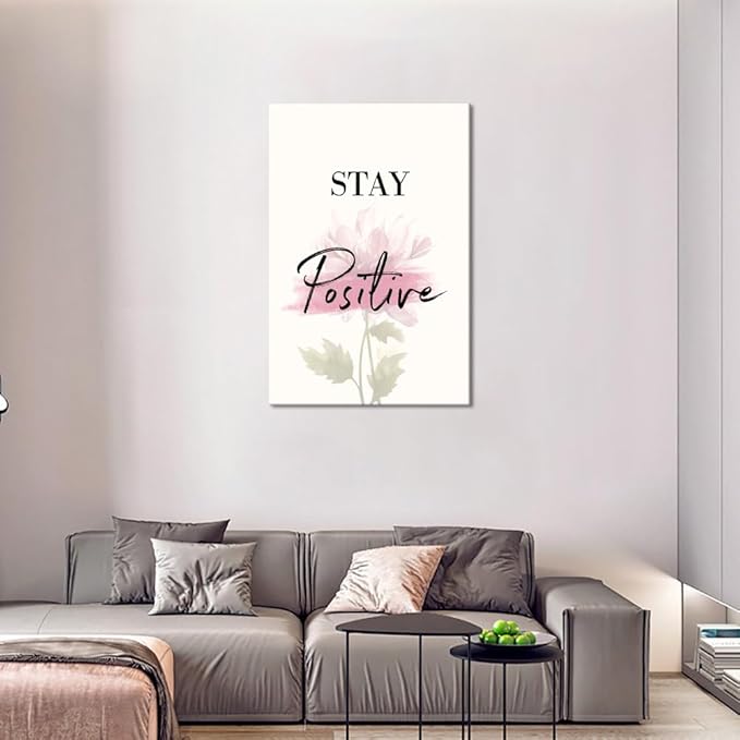Office Inspirational Pictures Wall Art Modern Pink Flowers Pictures Wall Decor Inspirational Quotes Posters Prints Artwork Living Room Bedroom Home Decoration Framed Ready to Hang -24x36inch