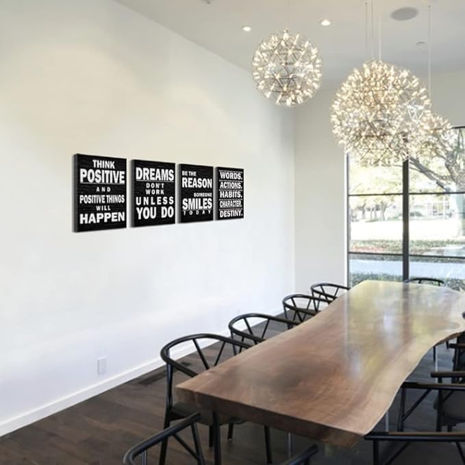 Black and White Motivational Wall Ar Poster Quotes for Office Workplace Gym School Positive Quotes Office Wall Decor Sign-Dreams Don't Work Unless You Do,Watch Your Thoughts, Think Positive, Be the