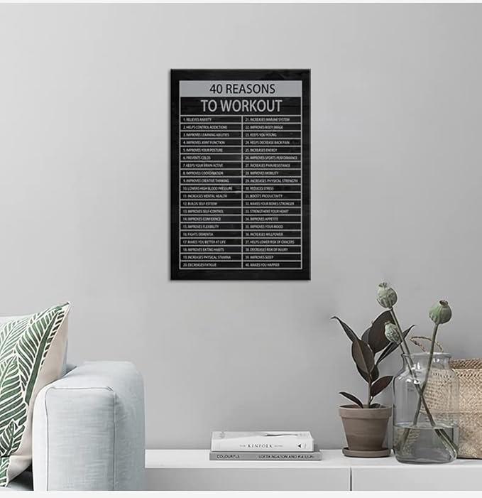 WYJZDZQ8 Inspirational Canvas Wall Art Motivational Wall Art for Office Decor Positive Quote Posters 40 Reasons to Workout Picture Prints Modern Home Wall Decor Framed Ready to Hang[12" W X 18" H]