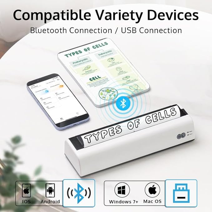 OFFNOVA Portable Printer Wireless for Travel, Thermal Inkless Printer, Support US Letter & A4 Size, Compatible with iOS, Android, Laptop with 1 Roll 8.5" x 11" Thermal Paper, for Mobile Office