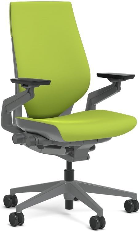 Steelcase Gesture Task Chair: Wrapped Back - Sterling Dark Solid Frame/Base/Merle Accent - Adjustable Lumbar Support - Roll Control Hard Floor Casters
