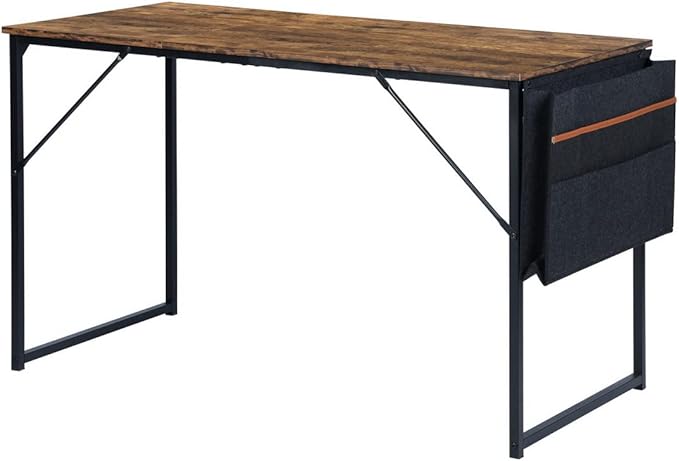 Homy Casa Inc 47 inch Study Storage Bag Space Saving for Home Office, Modern Simple Style PC, Black Metal Frame Computer Desk, Writing Table, Brown