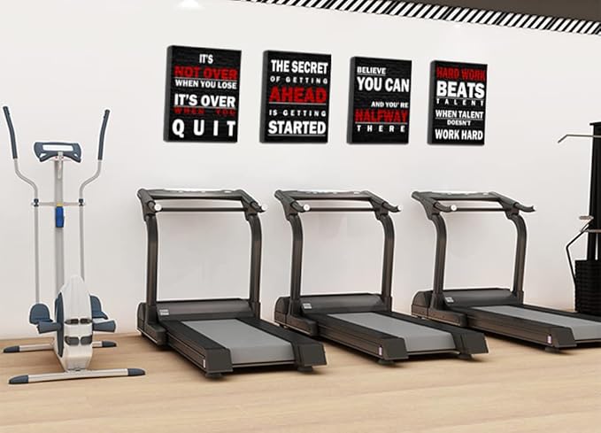 Inspirational Office Wall Art Décor Black and White Canvas Art Print Motivational Quotes Posters for Home Gymnasium, Fitness Center Wall Decor-Work Hard Beats Talent-Believe You Can-It's Not Over When