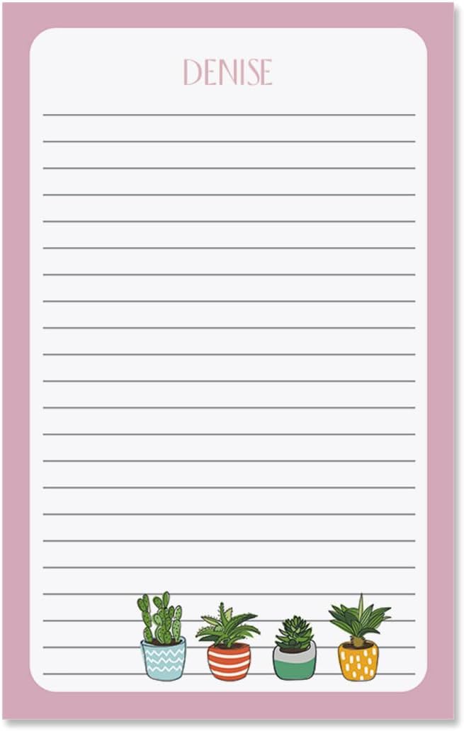 Pink Border Succulents Personalized Notepad Sets - Set of 4, 100-sheet Pads, Add Your Name, Largest pad 4-1/4" x 6-3/4", Personalized Stationery, Graduation Gift