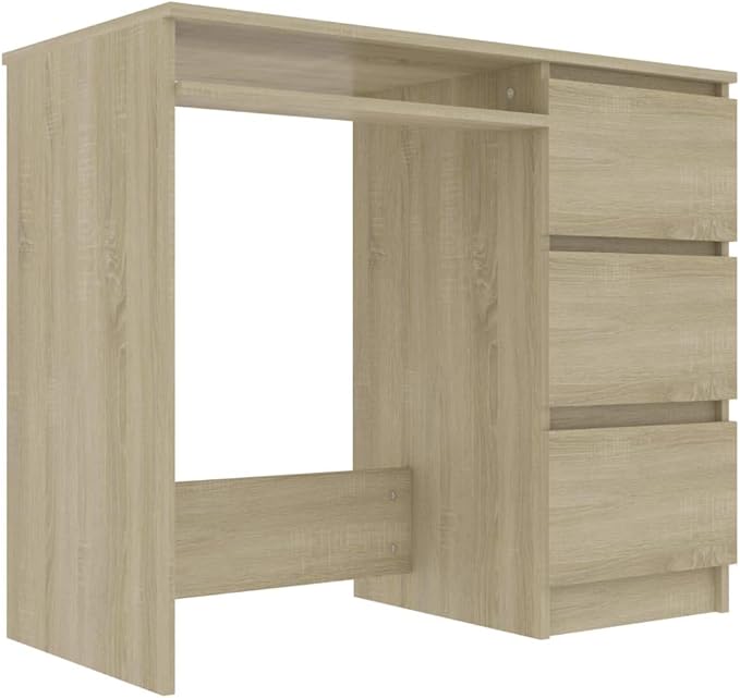 35.4" Computer Desk, Computer Workstation with 3 Drawers, Study Writing Home Office Desk, Modern Chipboard Multipurpose Desk Easy Assemble, 35.4"x17.7"x29.9"