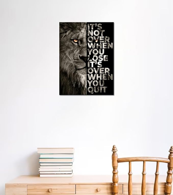 Inspirational Lion Painting Wall Art - Framed Motivatioanl Animal Print Positive Quote Poster Modern Office Artwork for Living Room Study Room Gym Decor-18 x24