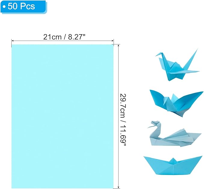 PATIKIL Light Blue Colored Copy Paper, 50 Sheets 11.7x8.3" A4 19lb/70gsm Double Sided Colorful Print Paper Bulk Sheet DIY Craft Art Projects Supplies for Printer Origami