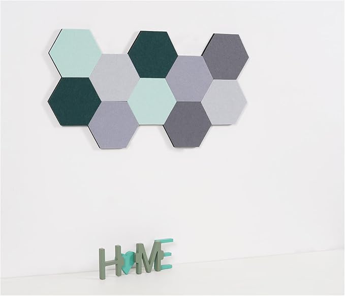 10Pcs Self Adhesive Felt Board Tiles Hexagon Bulletin Board for Walls, Felt Cork Pin Board for Pictures Photos Memos with Push Pins (Color G)