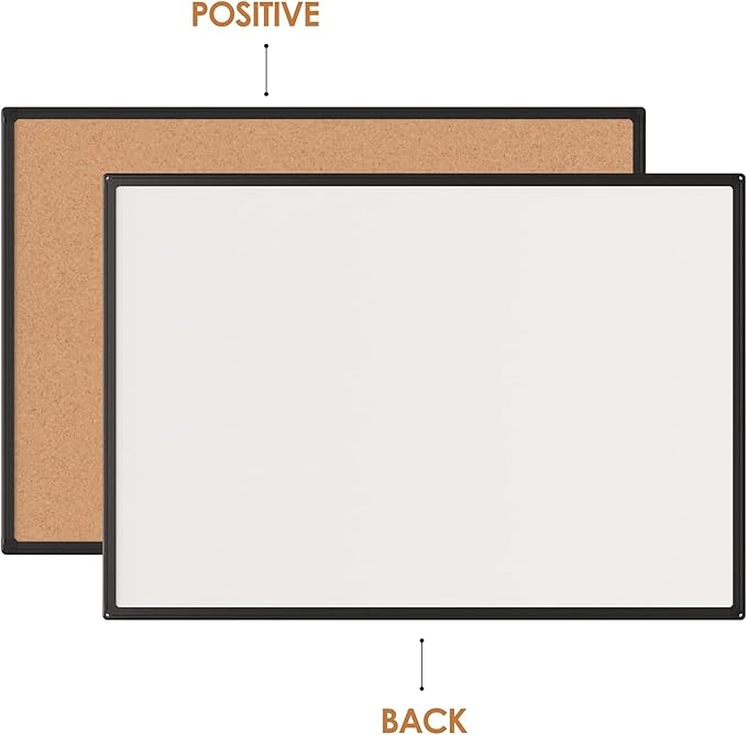 Board2by Cork Board Bulletin Board 24 x 18, Black Aluminium Framed Corkboard, Office Board for Wall Cork, Large Wall Mounted Notice Pin Board with 16 Push Pins for School, Home & Office