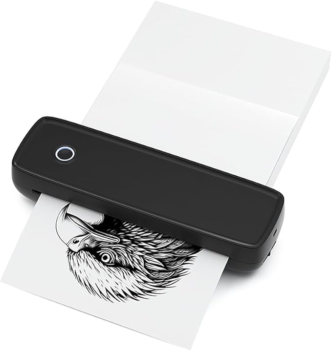 A4 Portable Thermal Transfer Printer & USB Connected to Office School Mobile Computer with 1 Roll of Thermal Paper Compatible with Windows / Mac System, Inkless Printing, PDF Files, Webpages