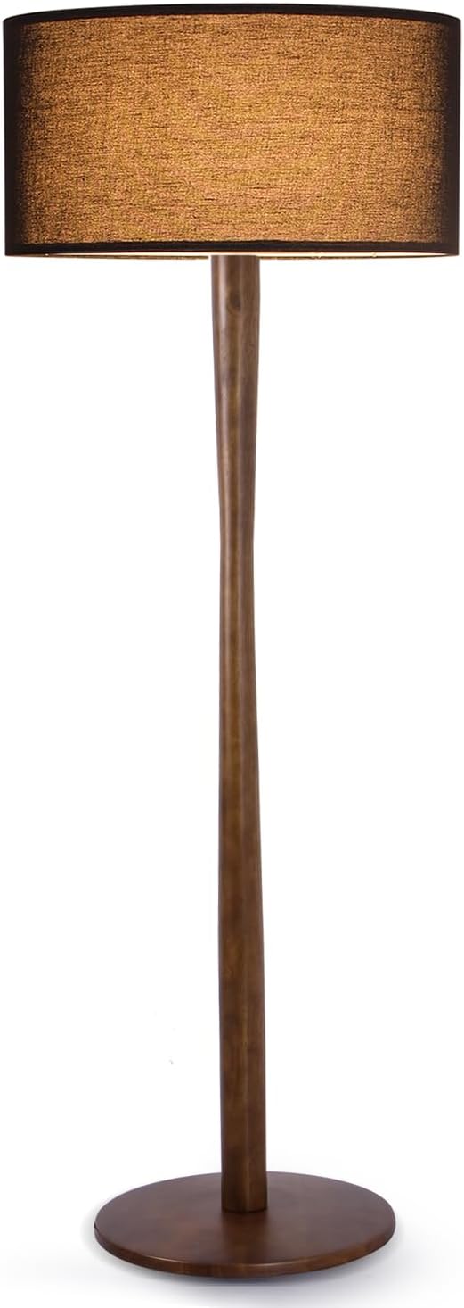 62" Tall Rustic Wood Floor Lamp for Living Room, Farmhouse Walnut Wood Floor Lamps with Linen Shade, UL Listed Standing Lamps with Wooden Base for Bedroom, Dining Room, House, Black Shade