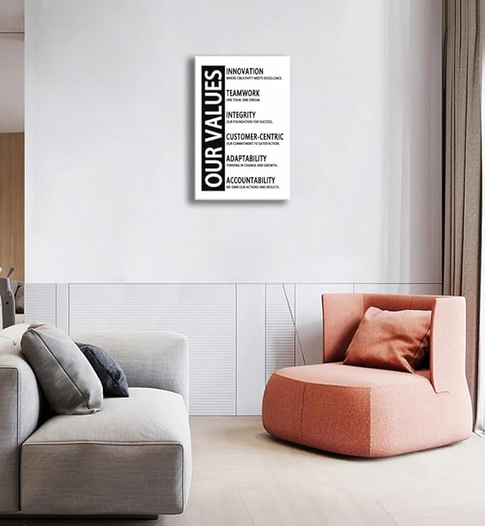 Inspirational Our Values Posters Office Wall Decor Motivational Wall Art Picture Stretched and Framed for Living Room Wall Art Modern Company Gym Decor Canvas Print Painting Artwork[12''W x 18''H]