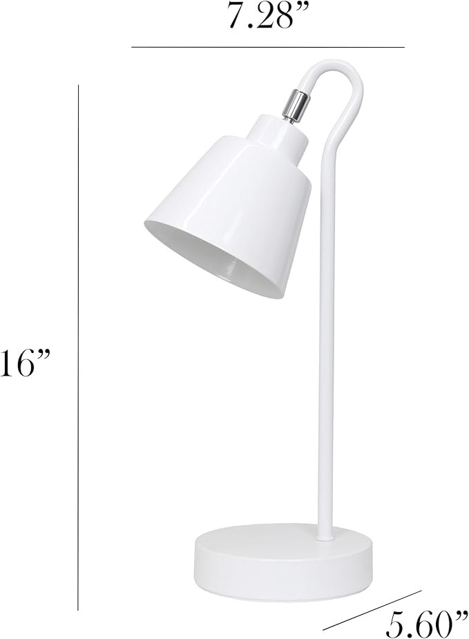Simple Designs LD1079-WHT 16" Sleek Essentials Metal Looped Desk Task Lamp with Adjustable Shade, for Office, Desk, Nightstand, Dorm, White