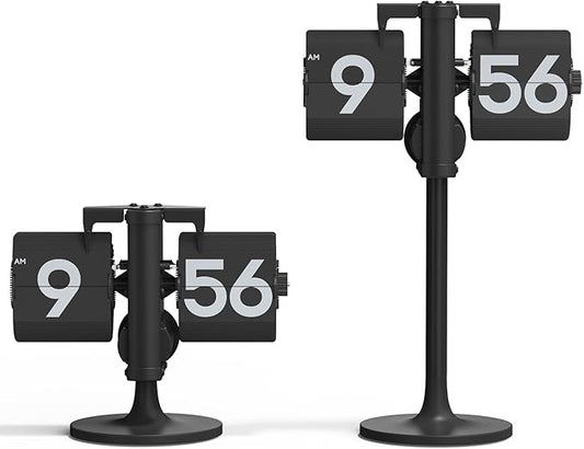 mooas Standing Height Adjustable Flip Desk Clock (Black), Retro Vintage Analog Design Flip Clock Standing Clock Battery Operated, for Home Living Room Office School Hotel