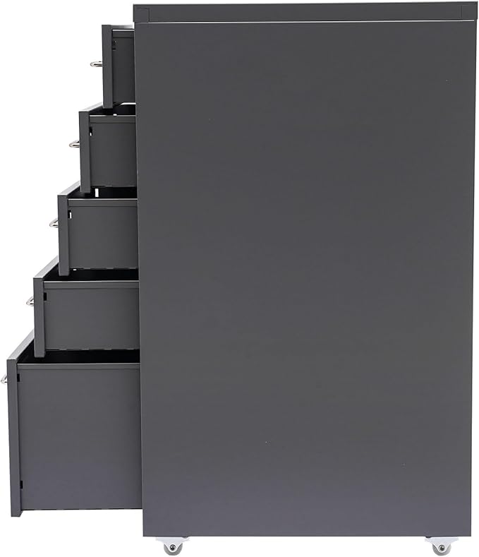 Metal File Storage Cabinet,Side Storage Organizer,Freestanding Storage Unit,Metal Garage Storage Drawer,Storage Cabinet with 5 Drawers and Wheels for Office,Home,School，Grey,11 * 16.1 * 27.1in