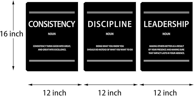 Halioyo 3 Pieces Motivational Inspirational Wall Art Decor - Consistency Discipline Leadership Poster, Positive Quote Artwork Wall Art for Workplace Office Bedroom Living Room, 12 x 16 inch