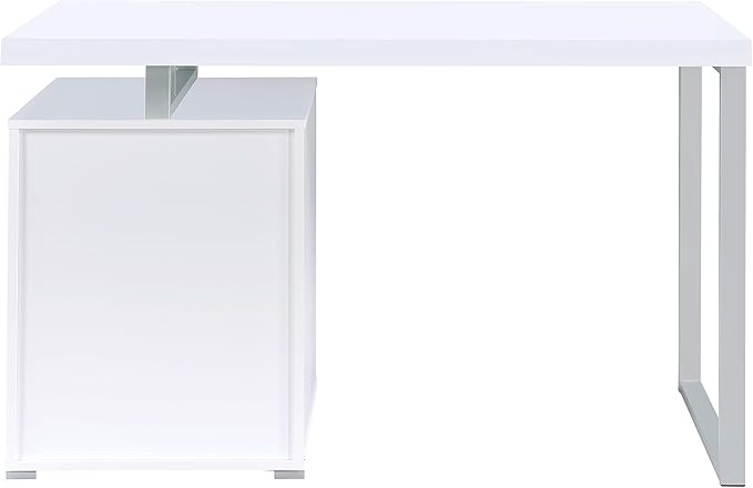Coaster Home Furnishings Brennan Modern Contemporary Home Office 3-Drawer Writing Desk with Drawers Computer Desk Study Table File Cabinet Storage Silver Metal Frame White 800325