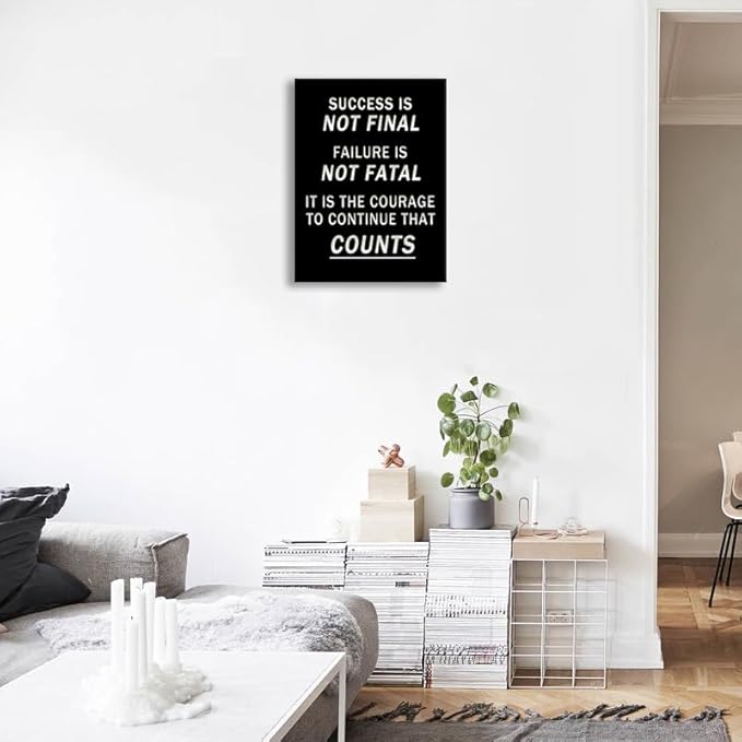 WYJDFART Motivational Wall Art Success Is Not Final Printed Modern Artwork Never Give Up Inspirational Wall Decor Canvas Poster for Home School Office Bedroom Framed Ready to Hang [18" W X 24" H]
